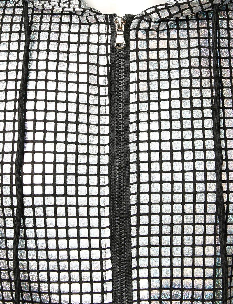 ZEROYAA Mens Hipster Metallic Sequins Zip Up Sleeveless Hooded Vest T Shirt with Kangaroo Pocket ZLSV17 Silver Small - Image 4